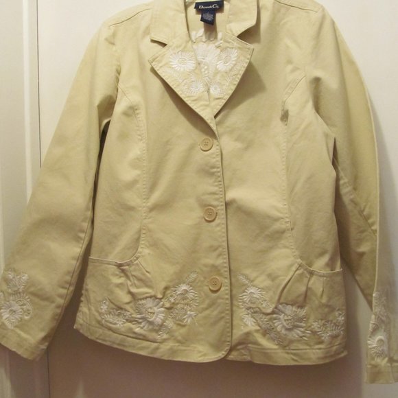 Denim & Co Embroidered Jacket w White Flowers - Picture 2 of 12